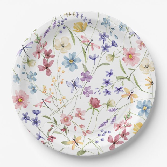 Rustikale Chic Bunte Wildblumen Party Pappteller (Vorderseite)