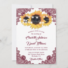 Rustikale Chic Burgundy Lace Sonnenblumenhochzeit Einladung