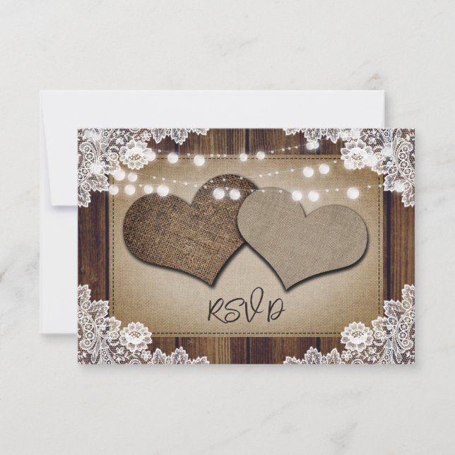 Rustikale Chic Burlap Hearts Wedding RSVP Meal Cho Karte (Vorderseite)