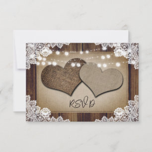Rustikale Chic Burlap Hearts Wedding RSVP Meal Cho Karte
