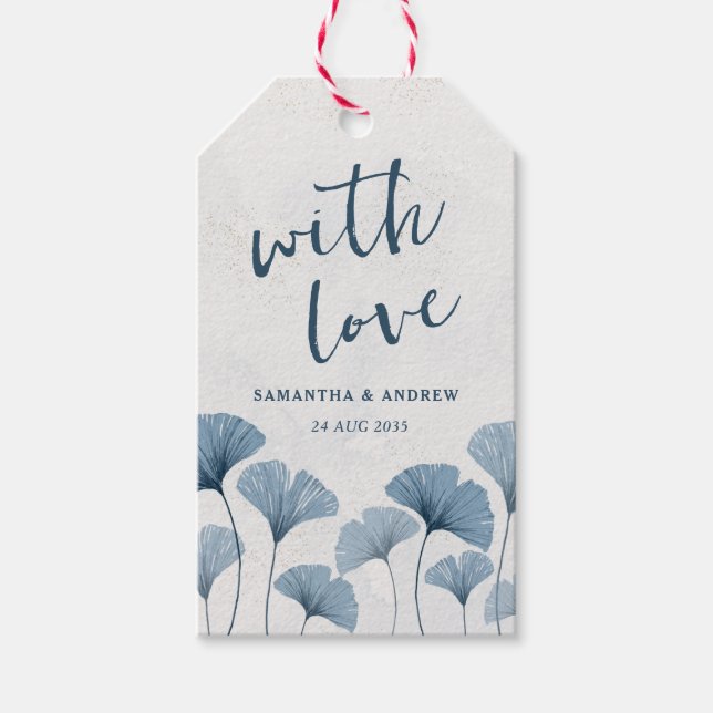 Rustikale Chic Dusty Blue Gastgeschenk Hochzeit Geschenkanhänger (Vorderseite)