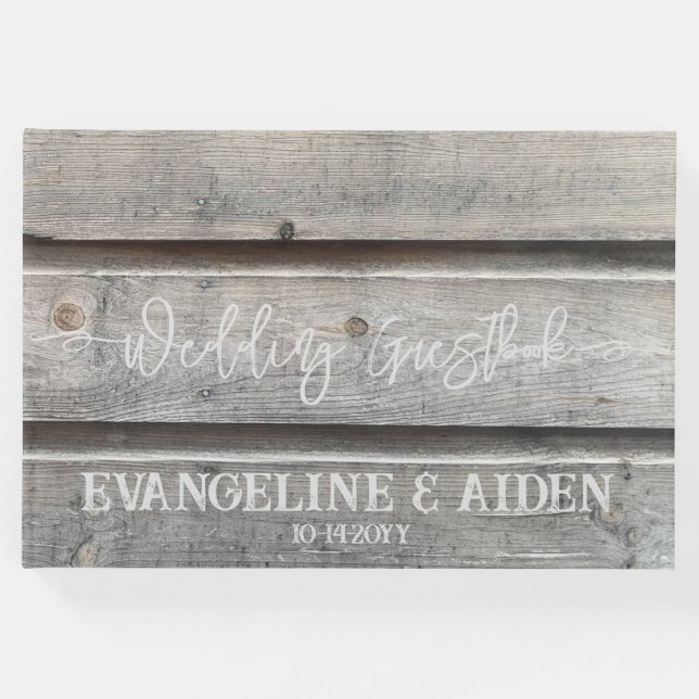 Rustikale Chic Gray Barnwood Wedding Gästebuch (Vorderseite)