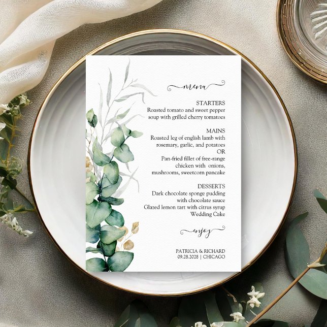 Rustikale Chic Greenerity Wedding Menu Card Einladung (Von Creator hochgeladen)