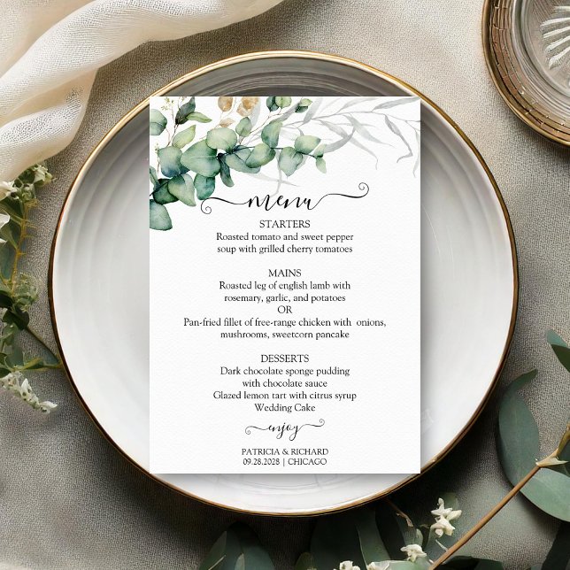 Rustikale Chic Greenerity Wedding Menu Card Einladung (Von Creator hochgeladen)