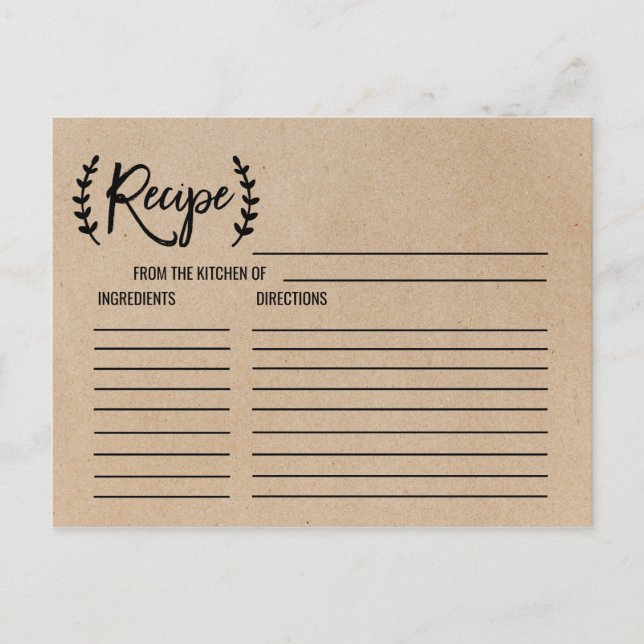Rustikale Chic Imitate Kraft Brautparty Rezeptions Postkarte (Vorderseite)