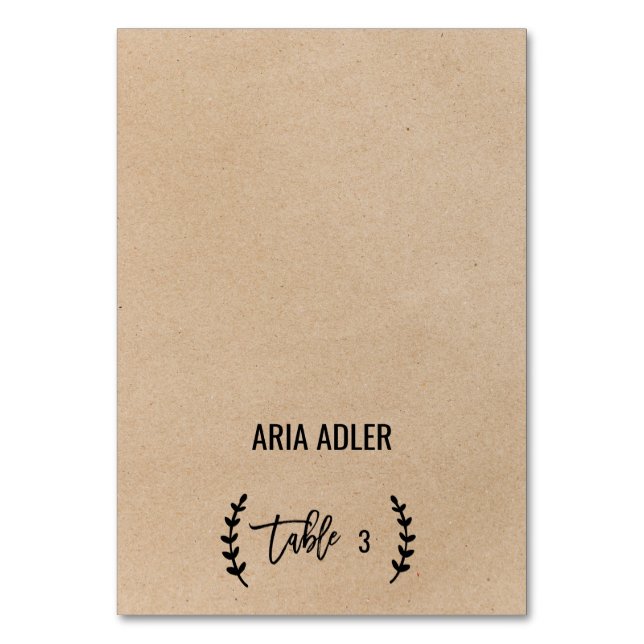 Rustikale Chic Imitate Kraft Hochzeit Escort Platz Tischnummer (Vorderseite)