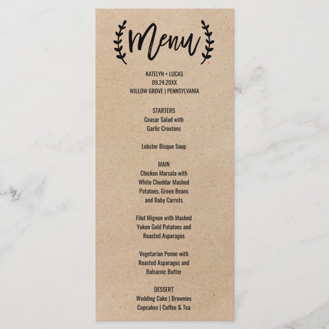 Rustikale Chic Imitats Kraft Calligraphy Menu Card Menükarte (Vorderseite)