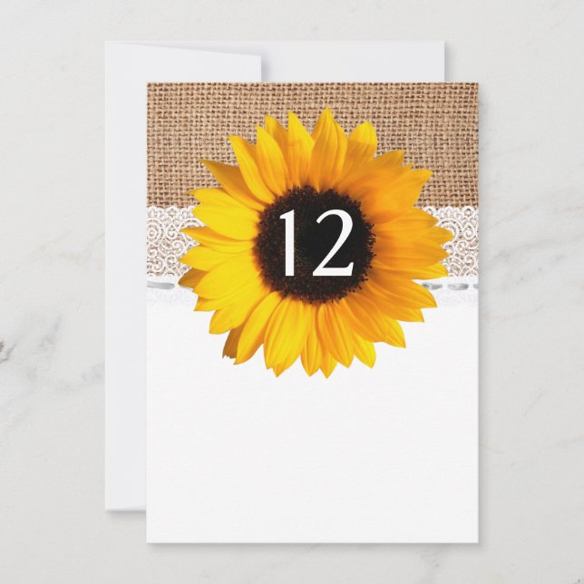 Rustikale Chic-Sonnenblumen-Hochzeitstisch-Nummer Einladung (Vorderseite)