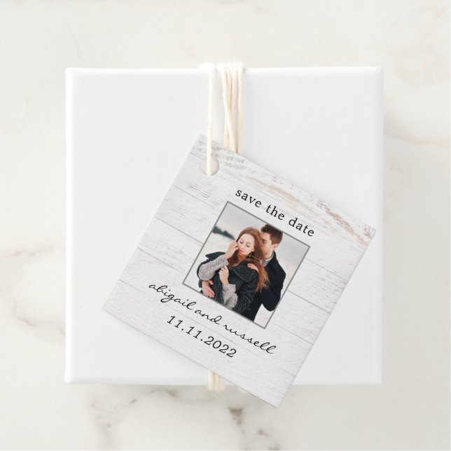 Rustikale Chic Wedding rettet die Date-Gefallen-Ta Geschenkanhänger (Beispiel)