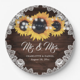 Rustikale Chic Wood Lace Sonnenblume Hochzeit Pappteller