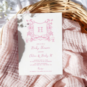 Rustikale Chinoiserie Bow Floral Wappen Babydusche Einladung