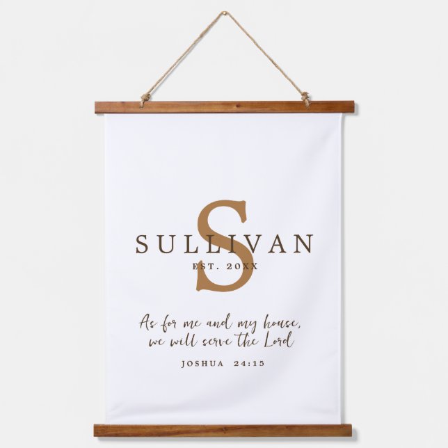 Rustikale Christliche Skripterkennung Monogramm Fa Wandteppich Mit Holzrahmen (Vorderseite)