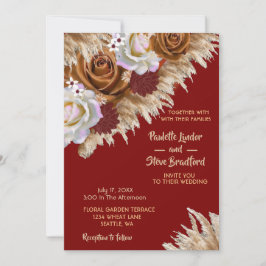 Rustikale Cinnamon Rose Wildblume Burgundy Wedding Einladung