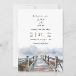 Rustikale Coastal Holzboardwalk Art Beach Hochzeit Einladung