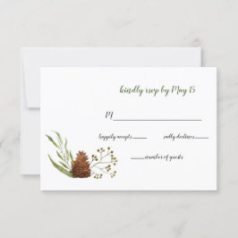 Rustikale Conifer-Blätter Kiefernzapfen Hochzeit RSVP Karte