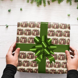 Rustikale Coquette Kariert Bow Holly Pinecone Geschenkpapier