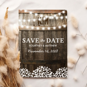Rustikale Country Babys Breath Save-the-Date-Karte Einladung