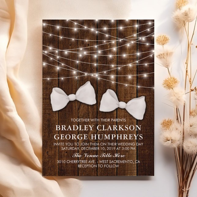 Rustikale Country Bow Krawatte Gay Groom Hochzeit Einladung (Von Creator hochgeladen)