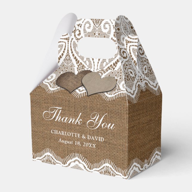 Rustikale Country Burlap Lace Hochzeit Geschenkschachtel (Vorderseite)