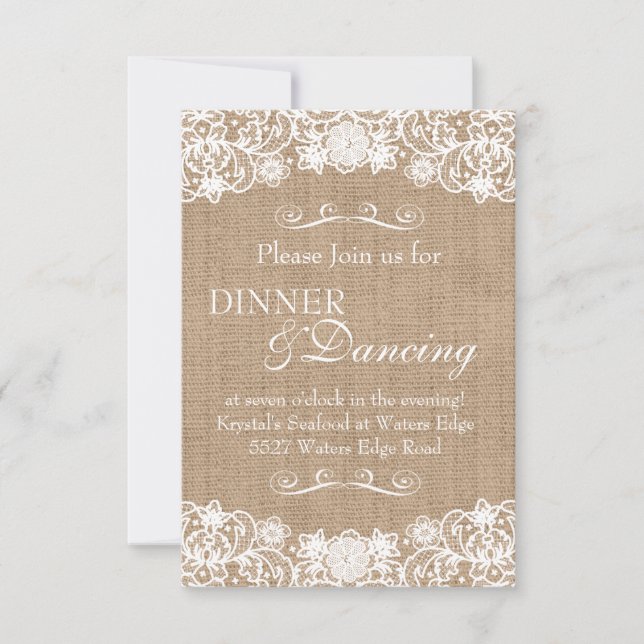 Rustikale Country Burlap Lace Hochzeitsankündigung Einladung (Vorderseite)
