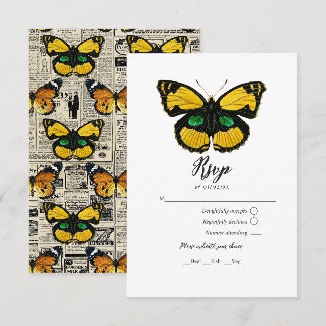 Rustikale Country Butterfly RSVP-Karte RSVP Karte (Vorne/Hinten)
