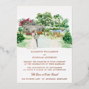 Rustikale Country-Farm-Hochzeit Elegante Scheune Folieneinladung