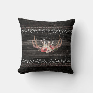 Rustikale Country Glam Blumen & Geweihe Chic Boho Kissen