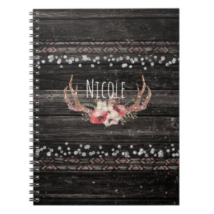 Rustikale Country Glam Blumen & Geweihe Chic Boho Notizblock