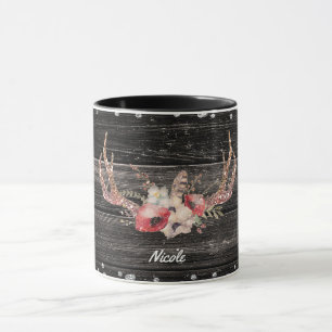 Rustikale Country Glam Blumen & Geweihe Chic Boho Tasse