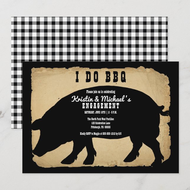 Rustikale Country Hog Verlobung ich mache GRILLEN  Einladung (Vorne/Hinten)