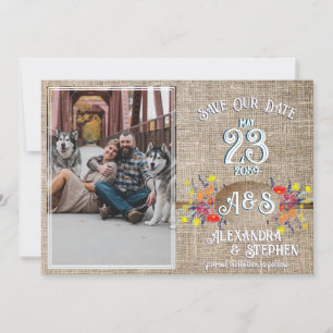 Rustikale Country-Jute-Boho-Wildblumen-Hochzeit Save The Date