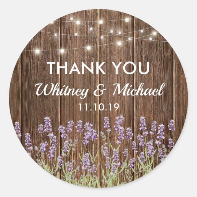 Rustikale Country Lavender Lights Gastgeschenk Hoc Runder Aufkleber (Vorderseite)