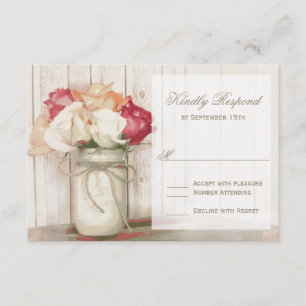 Rustikale Country Mason Jar Rose Hochzeit RSVP Car Karte