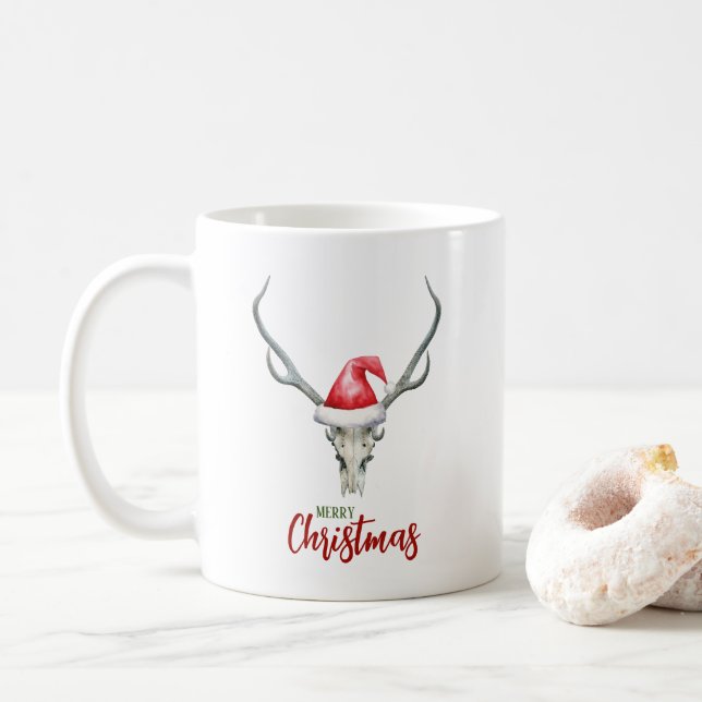 Rustikale Country Rentier Skull Weihnachtsmannmütz Kaffeetasse (Mit Donut)