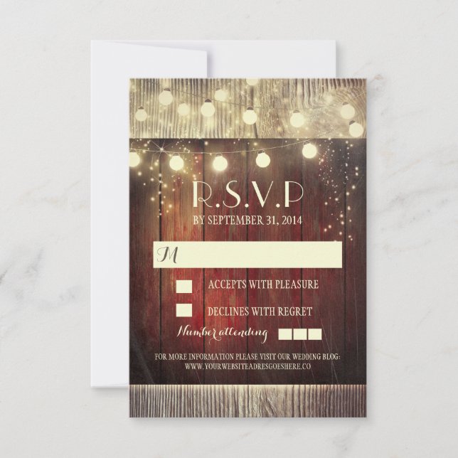 Rustikale Country-Streichellichter Hochzeitskarten RSVP Karte (Vorderseite)