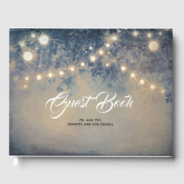 Rustikale Country String Lights Hochzeit Gästebuch (Vorderseite)