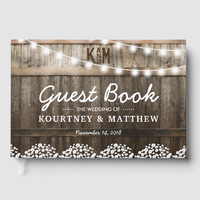 Rustikale Country String Lights Hochzeit Gästebuch (Vorderseite)