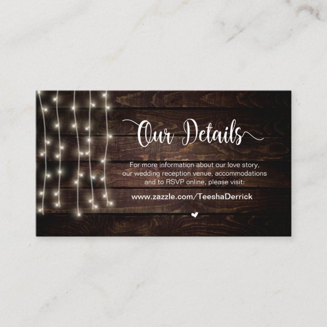 Rustikale Country String Lights, Hochzeitdetails Begleitkarte (Vorderseite)