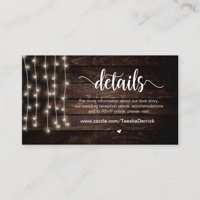 Rustikale Country String Lights, Hochzeitdetails Begleitkarte (Vorderseite)