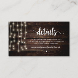 Rustikale Country String Lights, Hochzeitdetails Begleitkarte