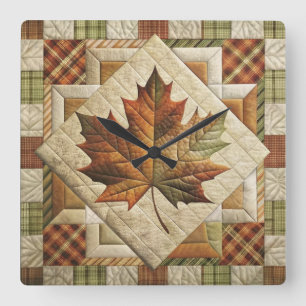 Rustikale Country Style Fall Leaf Wall Clock Quadratische Wanduhr