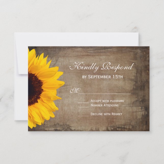 Rustikale Country Sunflower Wedding RSVP Cards Karte (Vorderseite)
