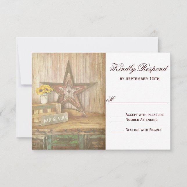Rustikale Country Western Star Wood Wedding RSVP C (Vorderseite)