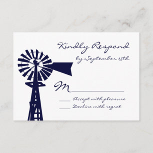 Rustikale Country Windmill Navy Wedding RSVP Karte