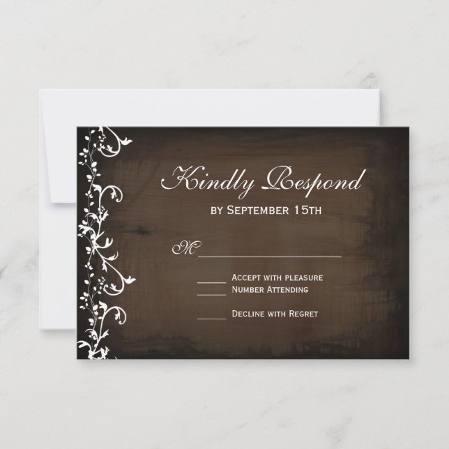 Rustikale Country Wirbel Brown Wedding RSVP Cards (Vorderseite)