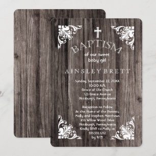 Rustikale Country Wood Baby Girl Taufe Einladung