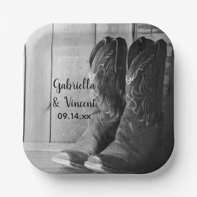 Rustikale Cowboy Boots Country Western Hochzeit Pappteller (Vorderseite)