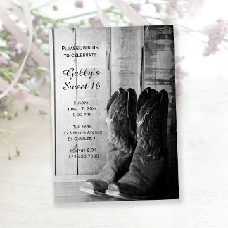 Rustikale Cowboy Boots Sweet 16 Barn Birthday Part Einladung