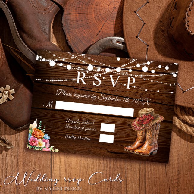 Rustikale Cowboy Boots Western Wedding RSVP Karte (Von Creator hochgeladen)