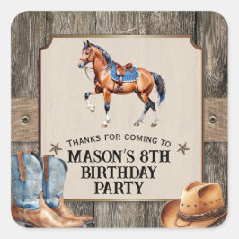 Rustikale Cowboy Horseback Reiten Geburtstagsparty Quadratischer Aufkleber